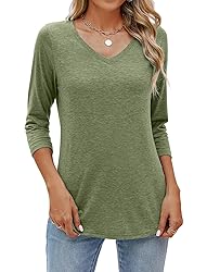 Sherosa Womens V Neck 3/4 Sleeve T Shirts Loose Fit
