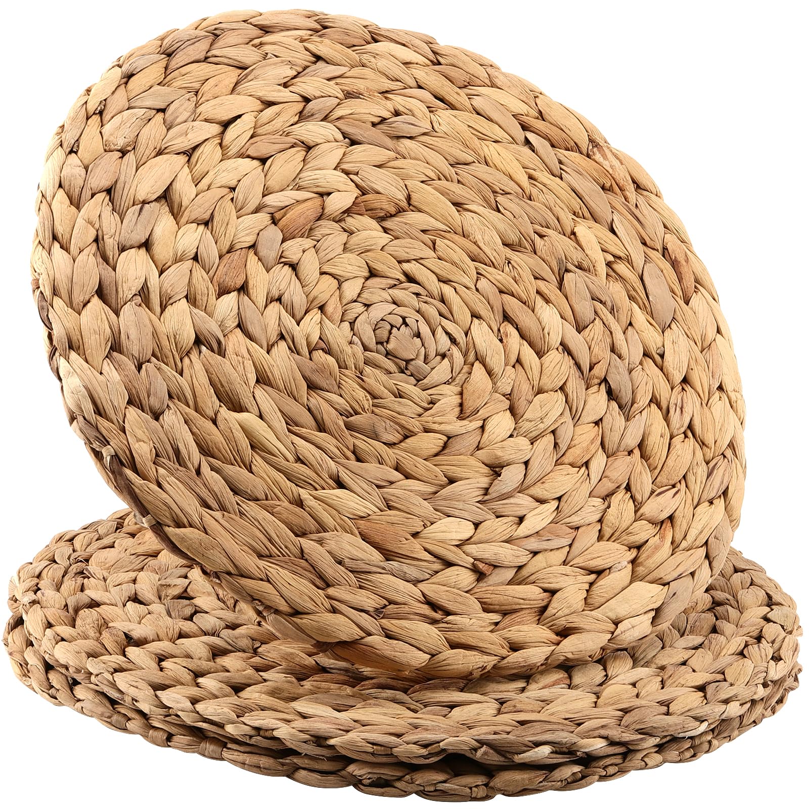 CHEUKYIU 3 x 33 cm Place Mats Made of Water Hyacinth Round Natural 1 cm Thick Seagrass Place Mat Handmade Braided Place Mats Table Mat Set for Dining Table Bowls Cutlery