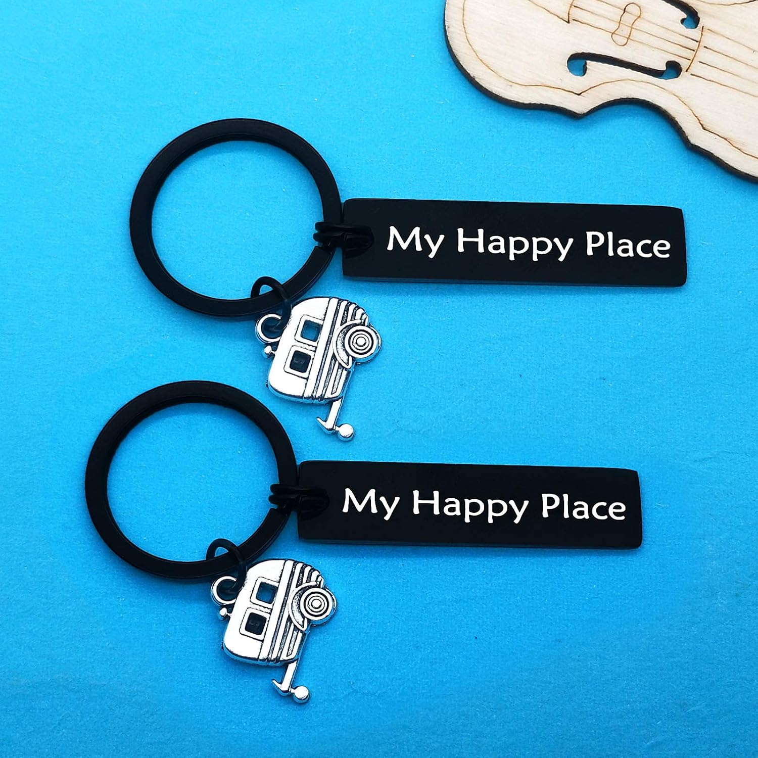 Camper Gifts Keyring My Happy Place Camper Keychain Set Happy Camper RV Keychain Unique Gifts for Women Men Camper Lover Trailer Outdoors Vacation Gifts - Image 3