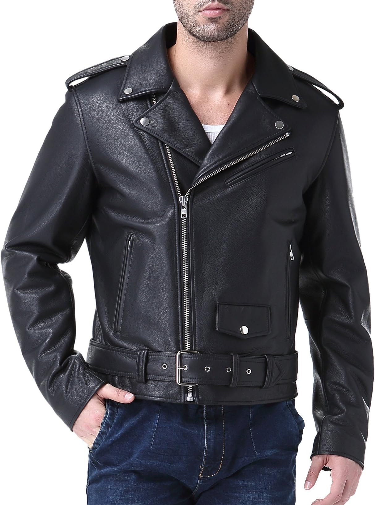 Airborne Leathers Men's Classic Motorcycle Cow Leather Jacket