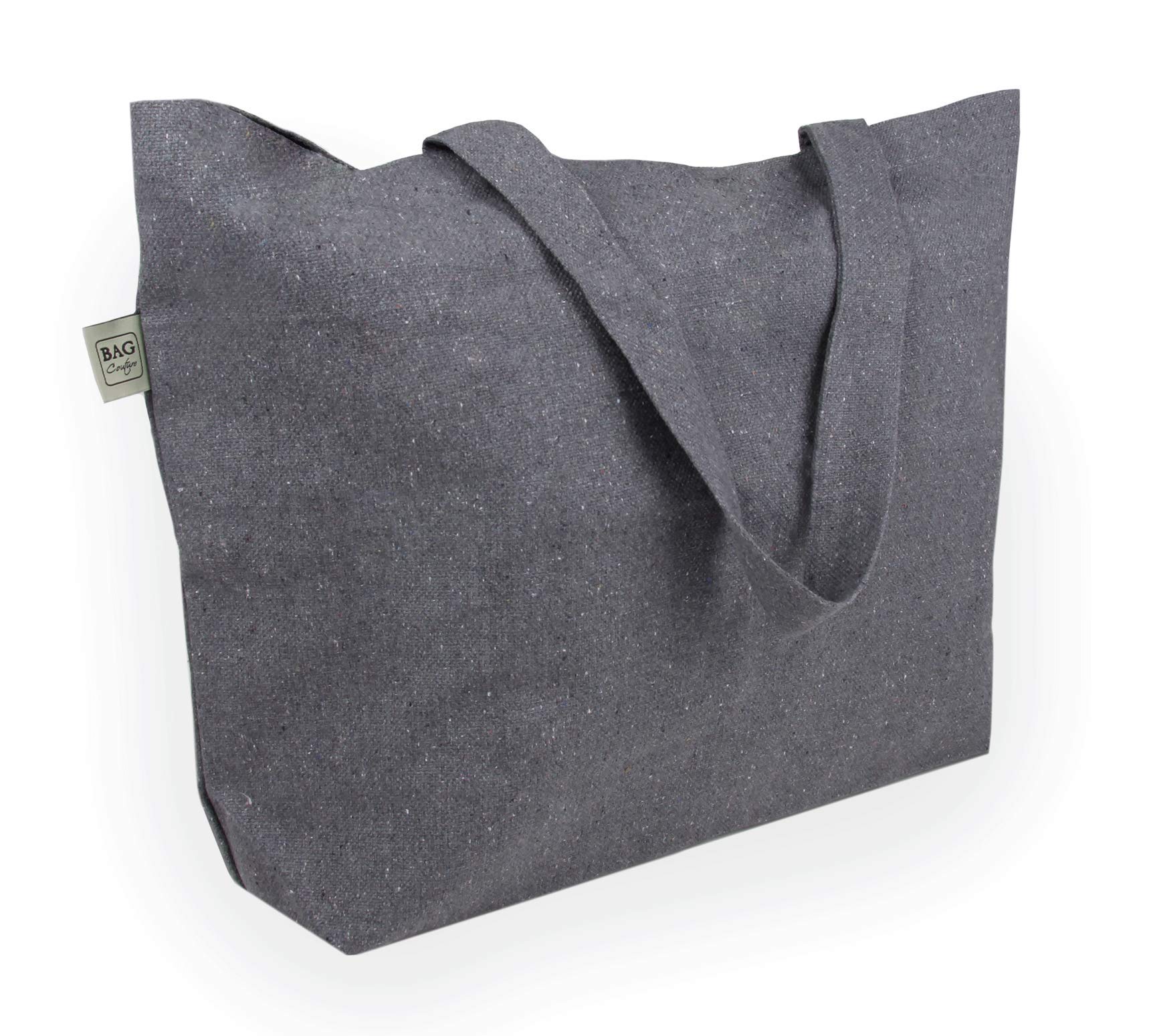 BagCouture Large Recycled Cotton Tote Bag 60 x 40 x 14 cm - 340 g/m² Fabric Bag with Wide Handles - Sturdy Shopping Bag with Base - Grey or Black, grey mixed, 60.0 cm x 40.0 cm x 14.0 cm, Minimal
