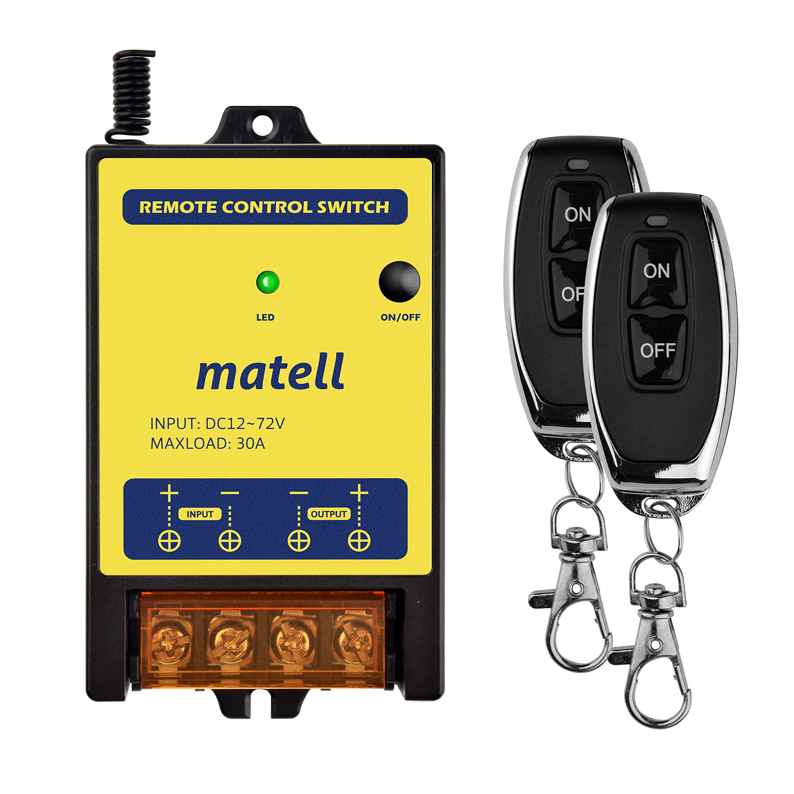Photo 1 of matell Wireless Remote Control Switch DC 12V/24V/48V/72V 30A Dry Contact Relay Switch for Light,Motorcycle,Lamps,Motor,Industrial and Security