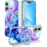 Shecaset for iPhone 16 Plus Case, [Compatible with MagSafe] [Magnetic Invisible Ring Stand], Shockproof Protective Slim Women Girl Case for Apple iPhone 16 Plus 6.7 inch, Blue Violet Marble