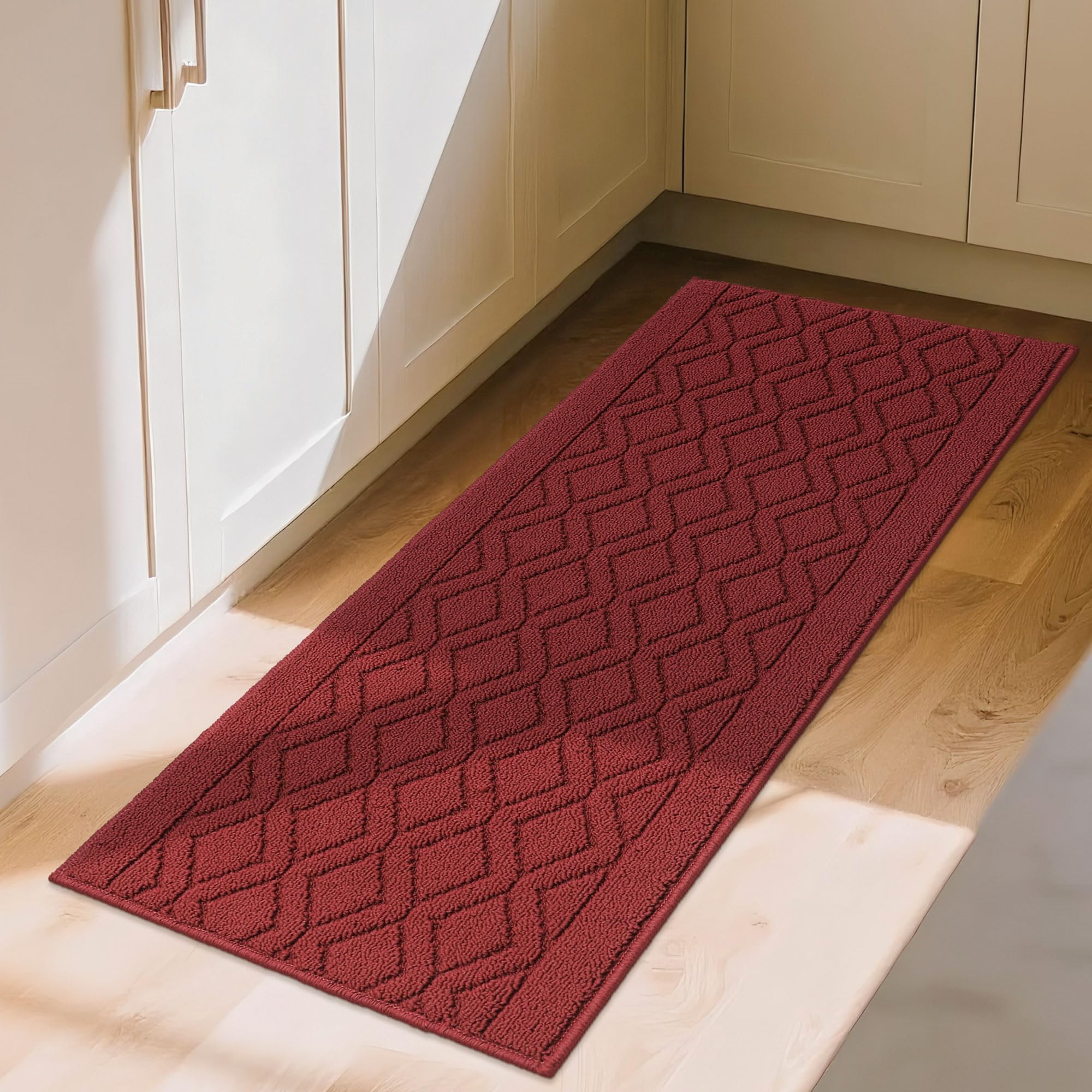 Photo 1 of COSY HOMEER-Kitchen-Rugs-and-Mats 20"x48" Non Slip Kitchen Mats for Floor Absorbent Washable Kitchen Runner Standing Floor Mat for Sink Mat,Entry,Laundry,Polypropylene,Red