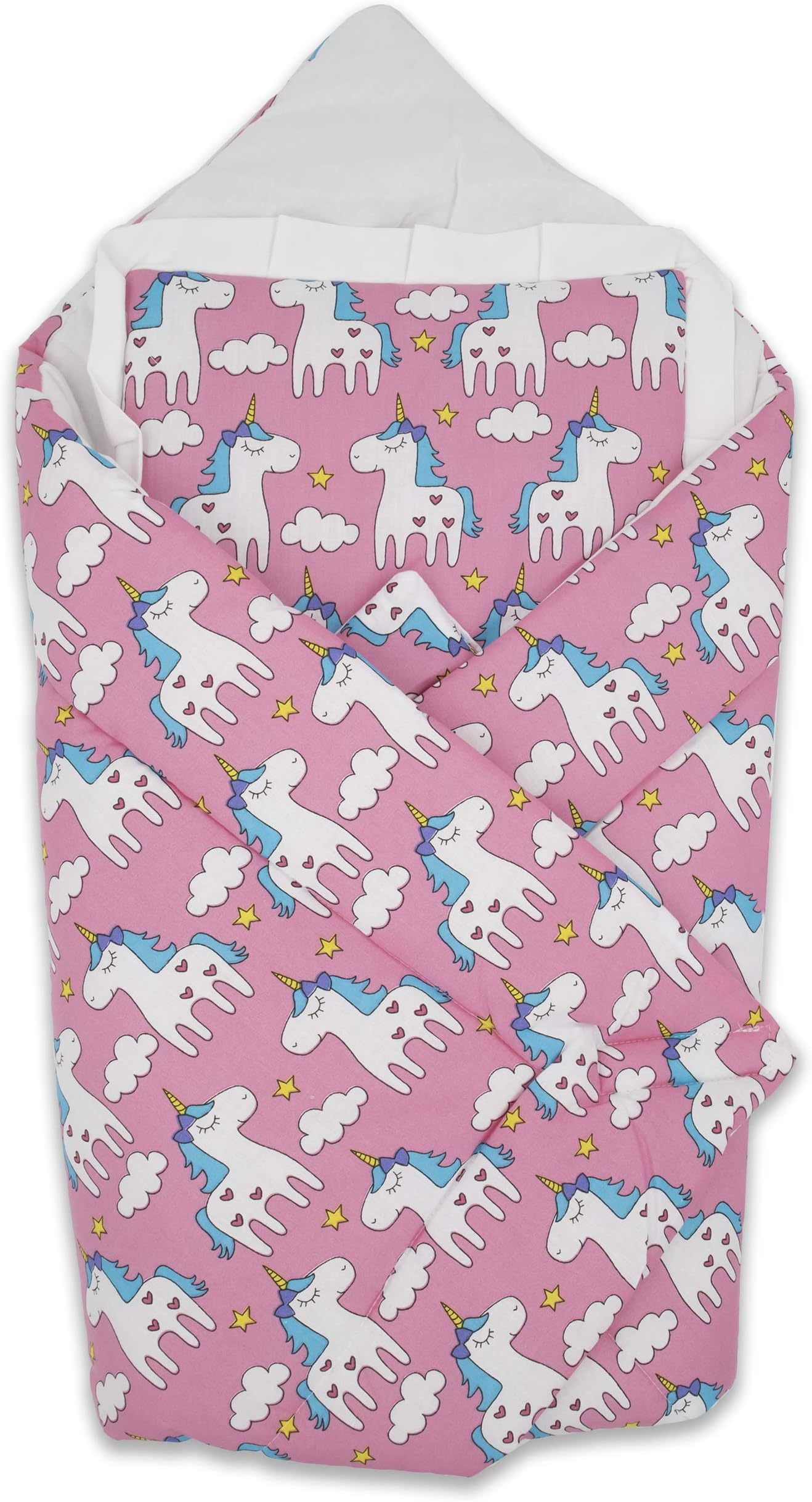 BlueberryShop Cotton Baby Swaddle Wrap Bedding Blanket with Pillow, Sleeping Bag for Newborns, Intended for Kids Aged 0-3 Month I Pink Unicorn I