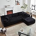 104" L-Shape Modular Sectional Sofa Couch - Comfy Upholstered Cloud Couches for Living Room - Modern Minimalist Couch,Deep Seat,No Assembly Required (Black,Plush Corduroy, Right Facing Chaise)