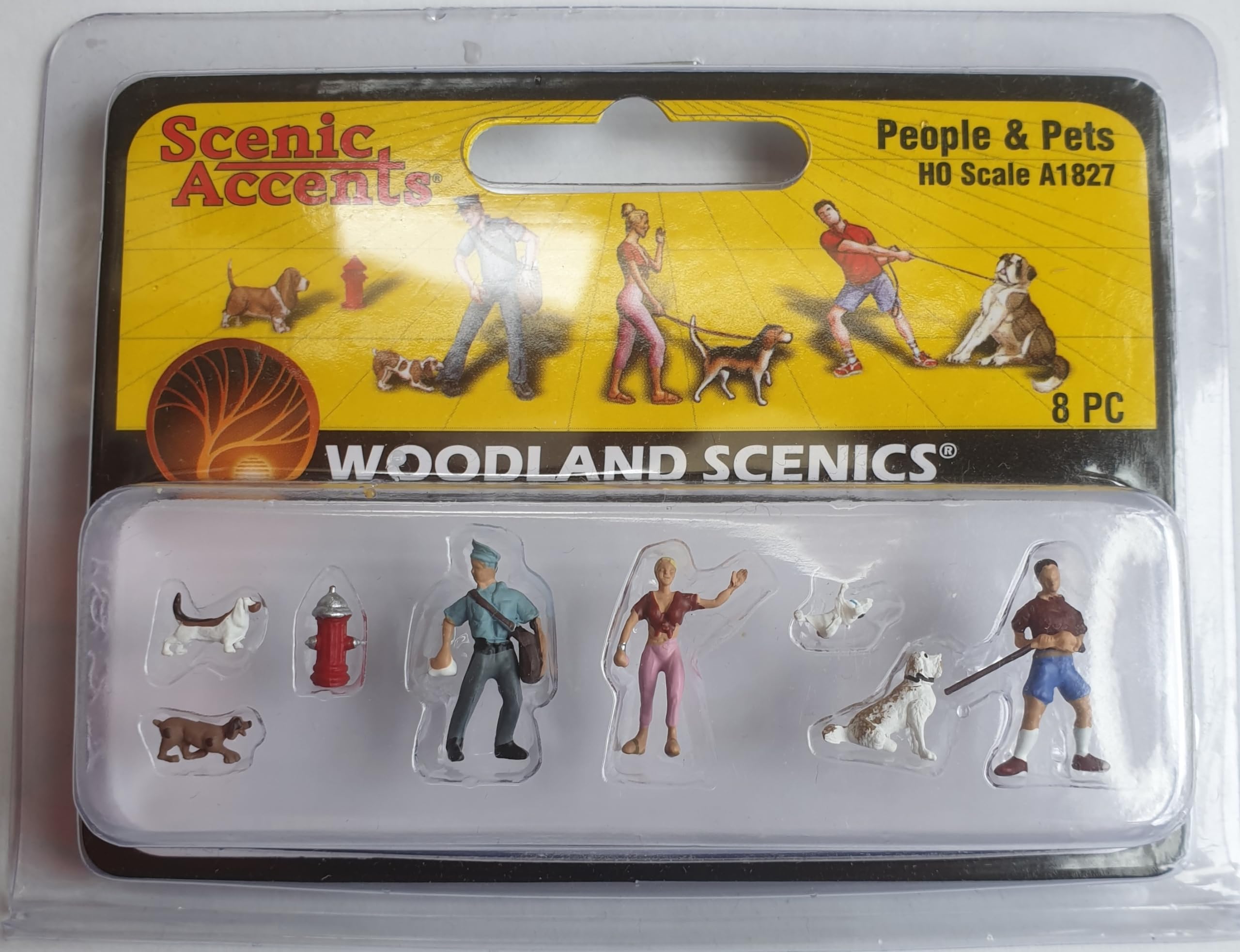 Woodland Scenics A1827 Dog Holder Letter Carrier Hydrant Figures Animals Track H0 HO 1:87
