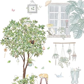 Amazon Co Jp Suprosper ウォールステッカー 北欧 木 植物 僞窓 30 90cm 4枚 おしゃれ 壁紙シール インテリアシール 壁飾り リビングルーム 木 植物 葉 僞窓 ホーム キッチン