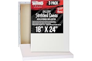 U.S. Art Supply Large Stretched Canvas for Painting 18x24 inch Gallery Depth 1-1/2" Thick, 3-Pack - 12oz Acrylic Gesso Triple Primed, Professional Artist Quality, 100% Cotton - Oil, Pouring Paint