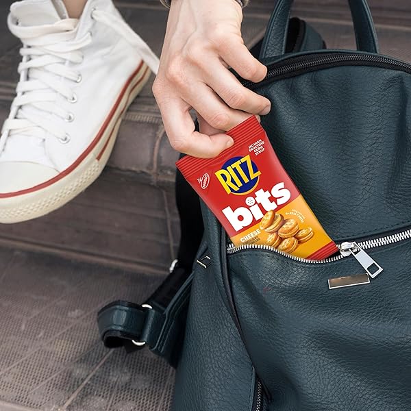RITZ BITS CHEESE AND SPICY QUESO CHEESE SANDWICH CRACKERS VARIETY PACK, SNACKS FOR KIDS AND ADULTS, LUNCH SNACKS, 12-3 OZ BAGS