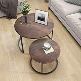 HOJINLINERO Black Round Coffee Table Set of 2 Industrial Stacking End Tables view 3