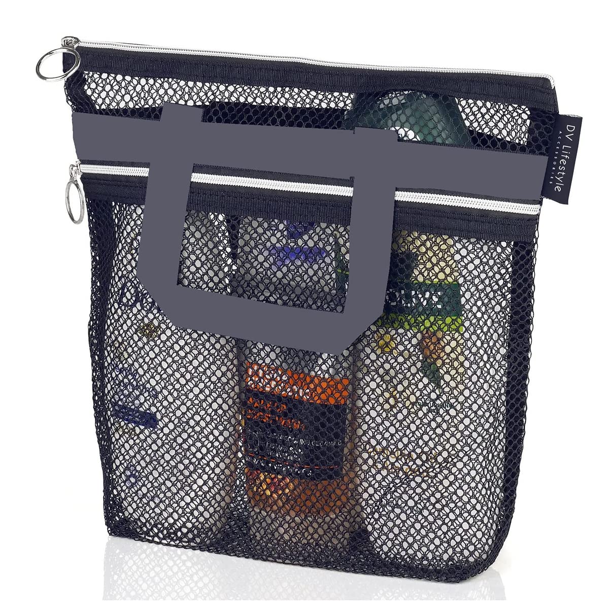 VOANZO Portable Mesh Shower Bag Ideal for Gym Travel Camp Beach Black
