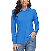 MAGCOMSEN Women's Long Sleeve Polo Shirts UPF 50+ Golf Tops Moisture Wicking Collared Shirt Tennis 3-Button