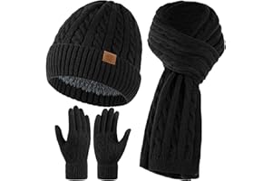 Tavaleu Winter Scarf Hat Gloves Set for Women Men, Warm Lined Beanie Hats Touchscreen Gloves Soft Long Scarf