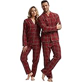 Navisting 100% Cotton Christmas Matching Pajamas Sets for Couples Xmas Red-green Plaid Warm Sleepwear Festival PJ Set