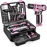 Pink Tool Kit Box Drill Set：DEKOPRO Home Mechanic Toolbox with 12V Power Cordless Drill Hand Repair Tools Sets Combo Kits Storage Organizer Drawer Case for Men &amp; Women