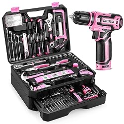 Pink Tool Kit Box Drill Set：DEKOPRO Home Mechanic