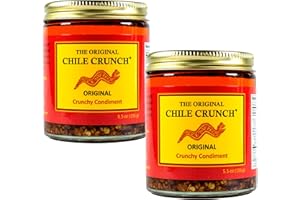 CHILE CRUNCH Original Spicy Crunchy Condiment - All Natural Roasted Chili Peppers, Garlic & Onion Crisp Sauce - Vegan, Gluten-Free, No Preservatives - Homemade Authentic Mexican Recipe 5.5oz (2 Pack)