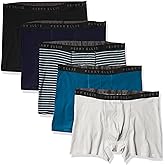Perry Ellis mens Perry Ellis Men's Cotton Stretch Boxer Briefs, Tagless, No Roll Waistband, 5 Pack