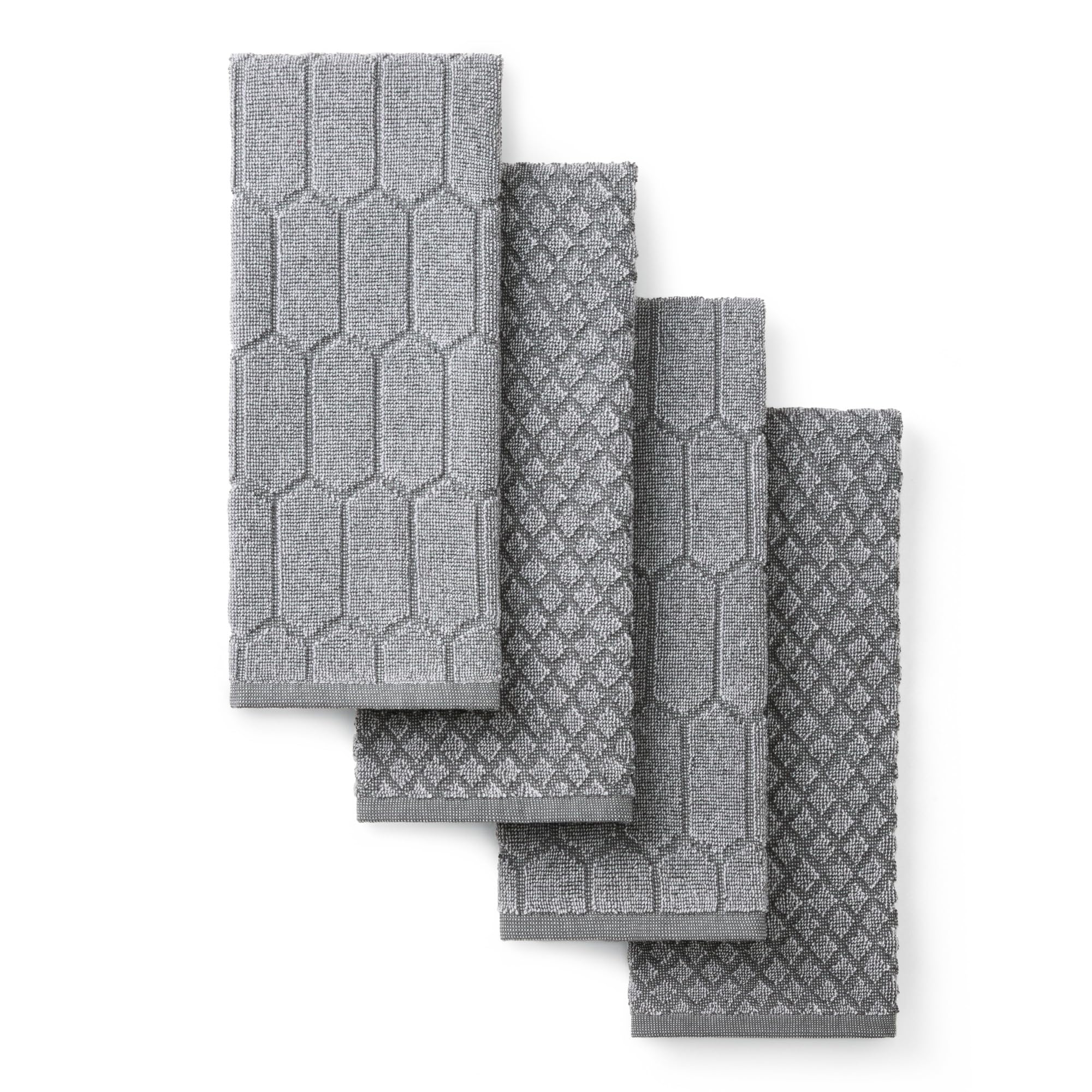 Photo 1 of Martha Stewart Honeycomb Chambray Textured Kitchen Towel 4-Pack Set, 100% Cotton with Absorbent Terrycloth, Decorative Kitchen Towels, Grey, 16"x28"