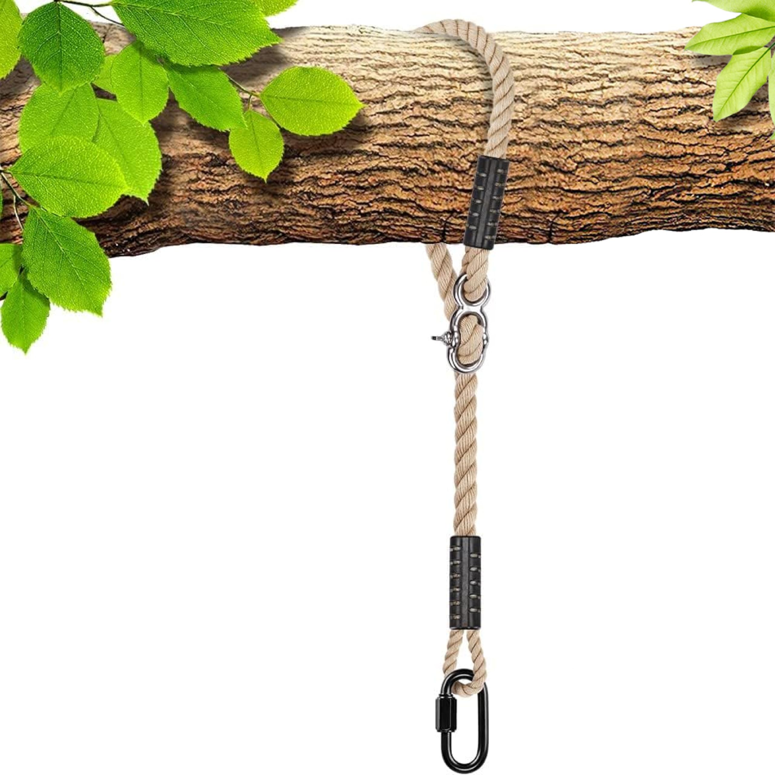 SELEWARE Tree Swing Rope Hammock Tree Straps hanging Kit, Adjustable Rope Fast & Easy to Hang Hammock Chair Swing for Indoor Outdoor Tree Branch Camping Playground Accessories (Beige, 60 Inch, 1 Pack)