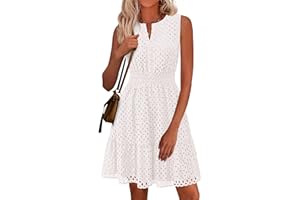 PRETTYGARDEN Women's Summer Dresses 2026 Sleeveless V Neck Eyelet Hollow Out Swing A Line Beach Vacation Sun Dress