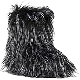 ZVC Women's Faux Fur Boots Furry Snow Boots Comfortable Fluffy Winter Boot Warm Fuzzy Mid-Calf Boot Outdoor Indoor Flat Shoes