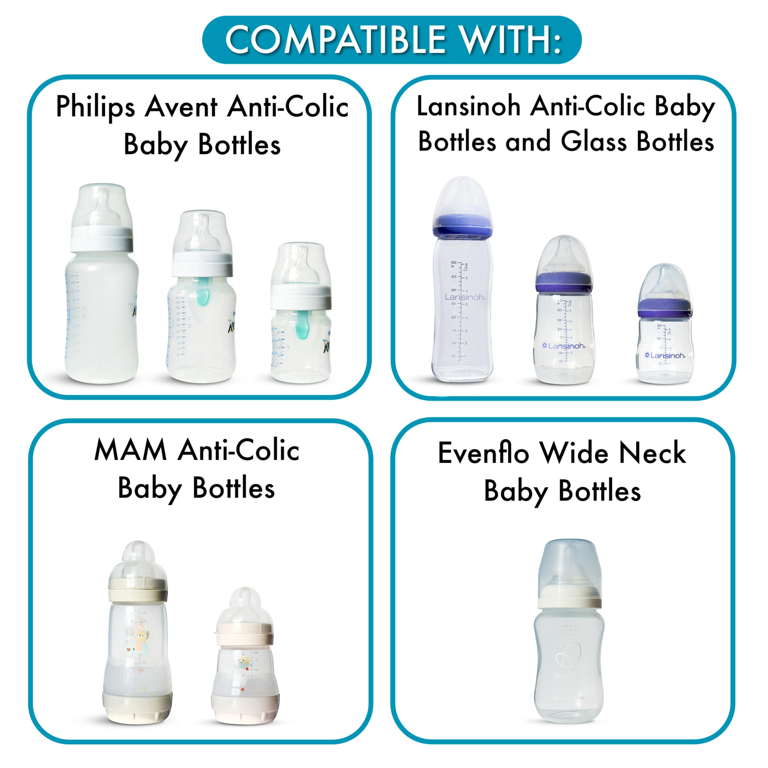 Sippy Spout Nipples for Philips Avent Anti-Colic Baby Bottles, Lansinoh, MAM & Evenflo Wide-Neck Baby Bottles, 4-Count, Soft Spout, Food Grade Silicone, Variable Flow, Spill-Proof, BPA-Free, 4+ Months