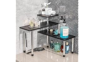 ZHWS Bathroom Counter Organizer Corner Shelf – Bathroom Organization Bamboo 3 Tier Spice Rack Makeup Organizer Bookshelf Space Saving Rack Kitchen Office Living Room, Black