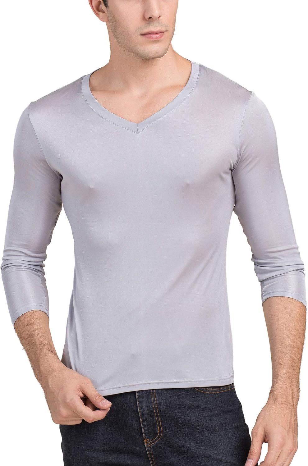 Paradise Silk Men's Pure Silk V Neck Long Sleeves Long Johns Top at  Men’s Clothing store