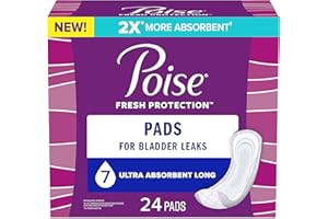 Poise Incontinence Pads for Women/Bladder Leakage Pads/Bladder Control Pads, 7 Drop, Ultra Absorbency, Long Length, 24 Count