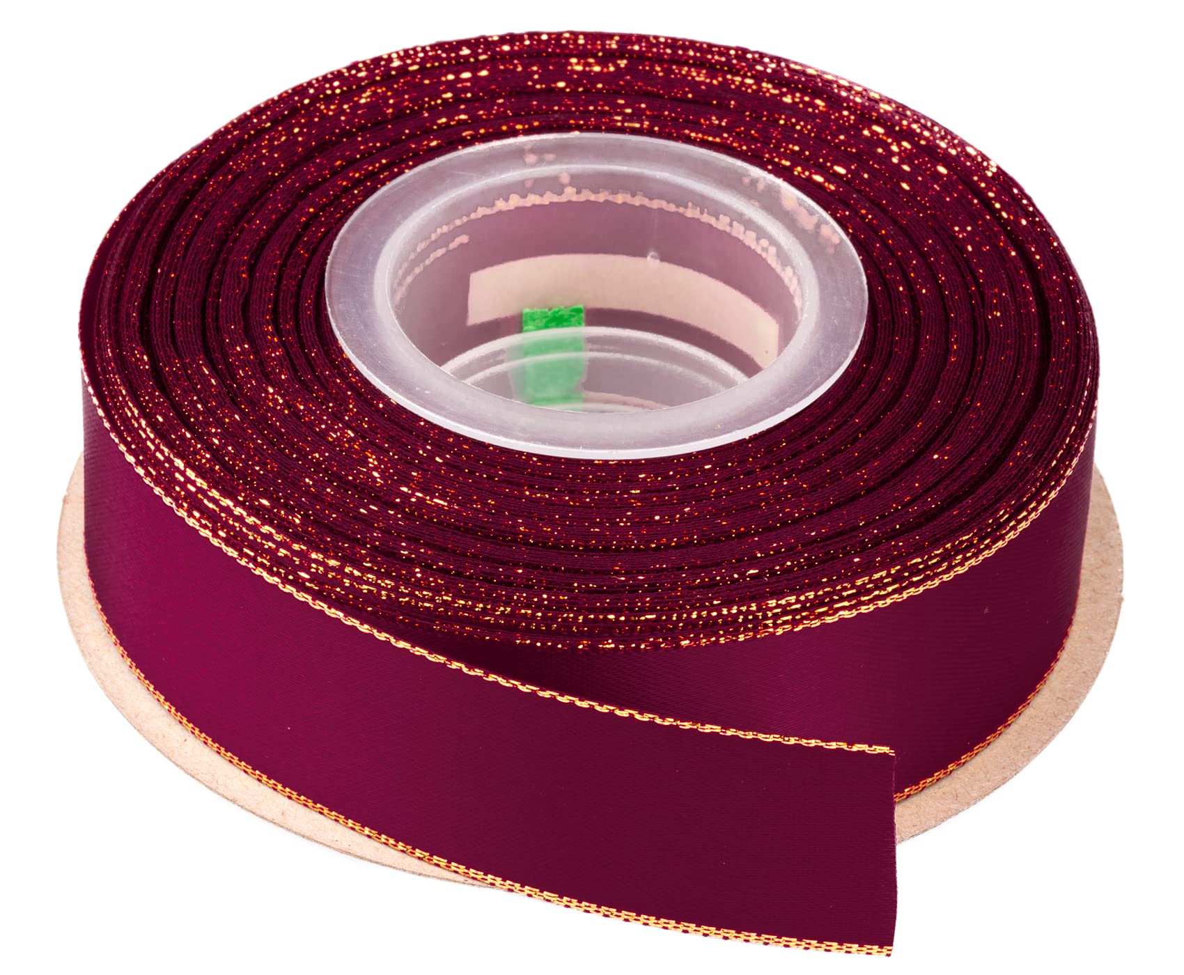 Ribbonitlux 25mm Double Face Satin Ribbon with Gold Edge 22 Meters (275-Wine), Perfect for Gift Wrapping, Party Decor, Wedding and Craft
