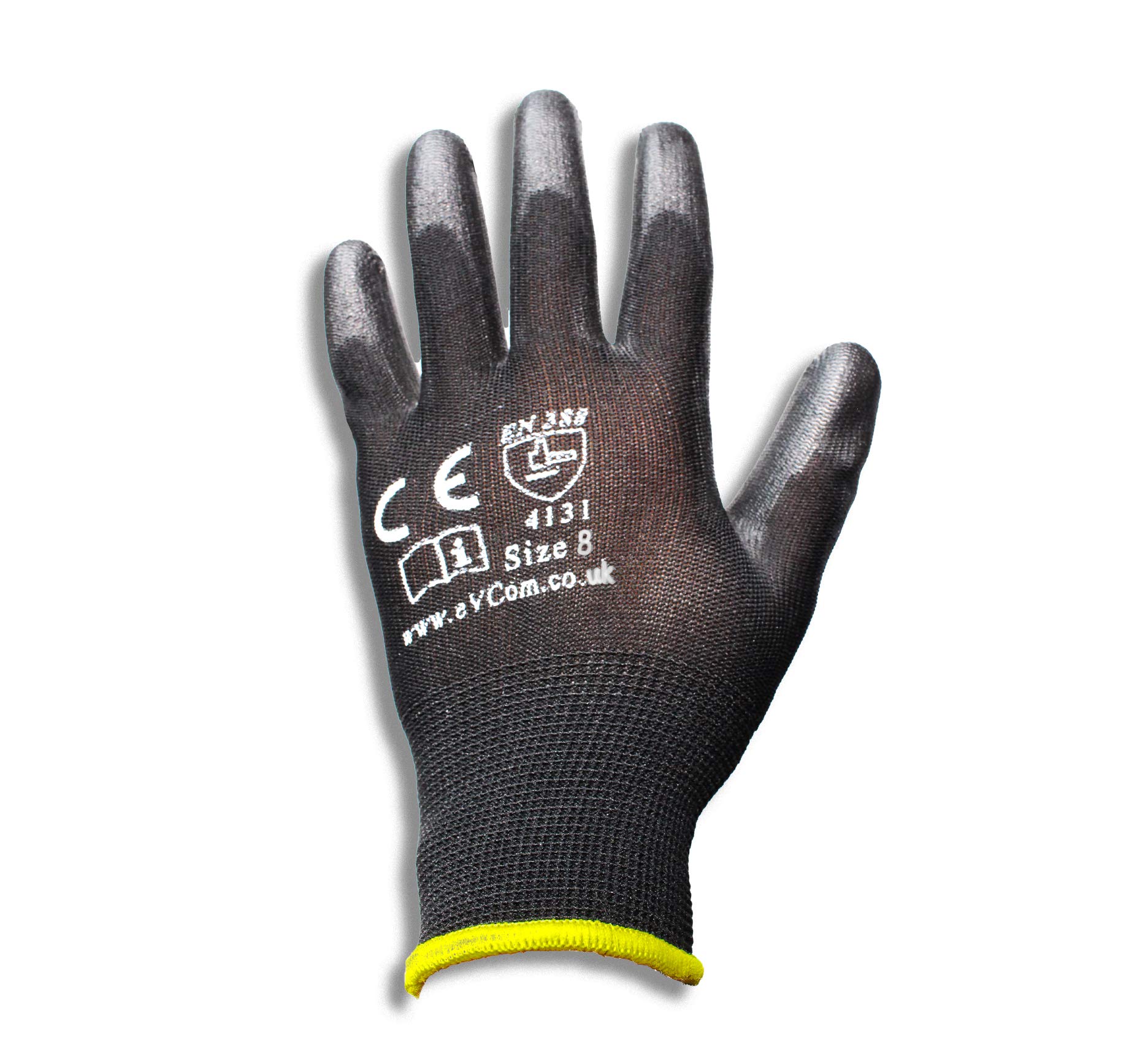 eVCom 12pairs PU Coated Black Work Gloves (improved quality). For Builders, Mechanics, Construction, Logistics & Gardening chores (Medium)