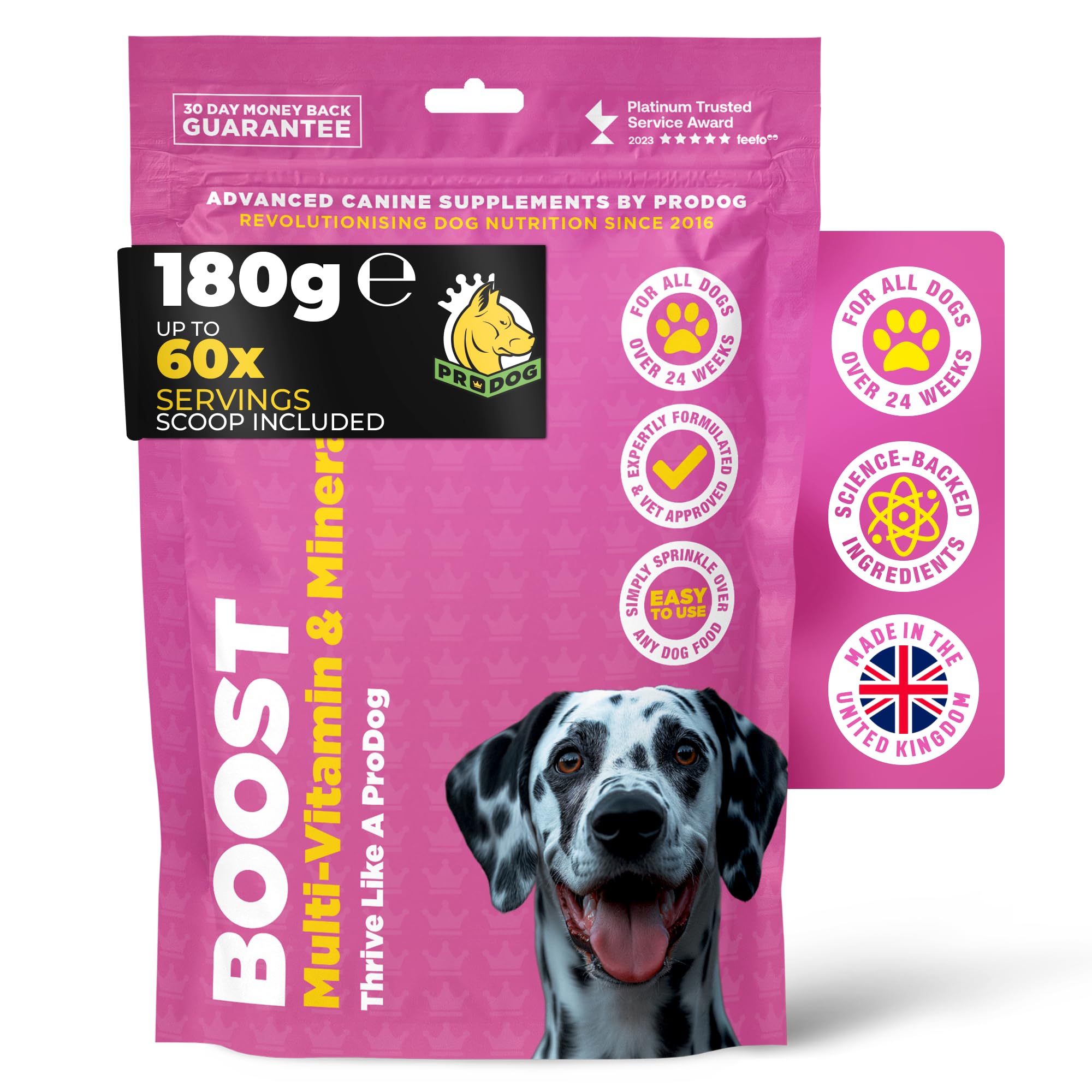 ProDog Boost Dog Multivitamin & Mineral Supplement - 28 Essential Nutrients - For All Dogs (30 Servings) (90 Gram) (180 Gram)