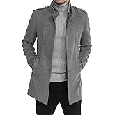 Karlywindow Mens Trench Coat Long Sleeve Stand Collar Single Breasted Pea Coat Casual Mid Long Slim Fit Overcoat with Pockets