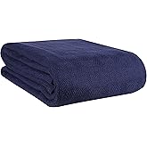 GLAMBURG Cotton Breathable Twin Blanket, 100% Pure, Navy - All Seasons, Soft, Cozy, Durable, Machine Washable
