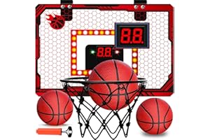 NESAPTO Basketball Hoop Indoor, Over The Door Basketball Hoops with Led Lighting Rim, Electronic Scoreboard & Two Cheer Modes, Fun Sports Toys Birthday Gifts for 6-12 Year Old Boys Girls