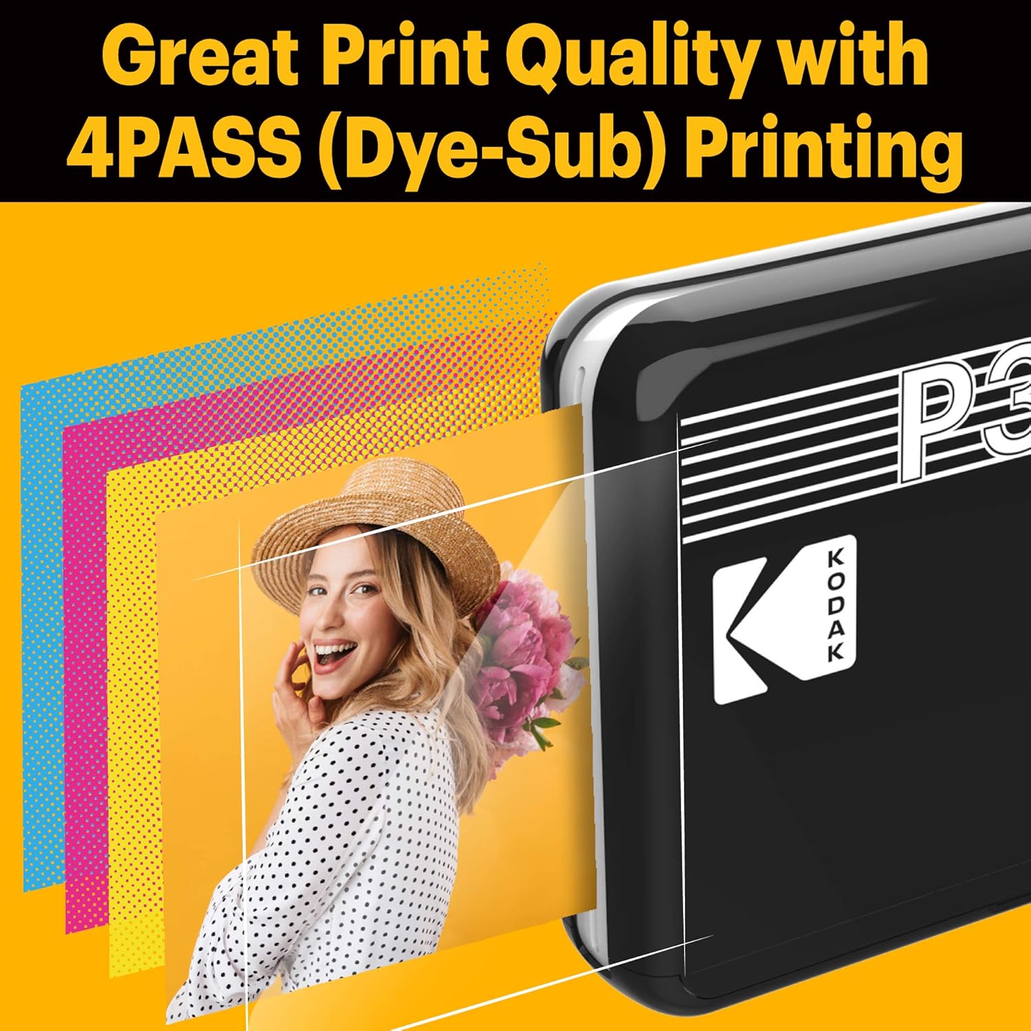 Kodak Mini 3 Retro Portable Photo Printer, Compatible with iOS, Android & Bluetooth Devices, Real Photo: (3”x3”), 4Pass Technology & Laminating Process, Print Photos - White: Office Products