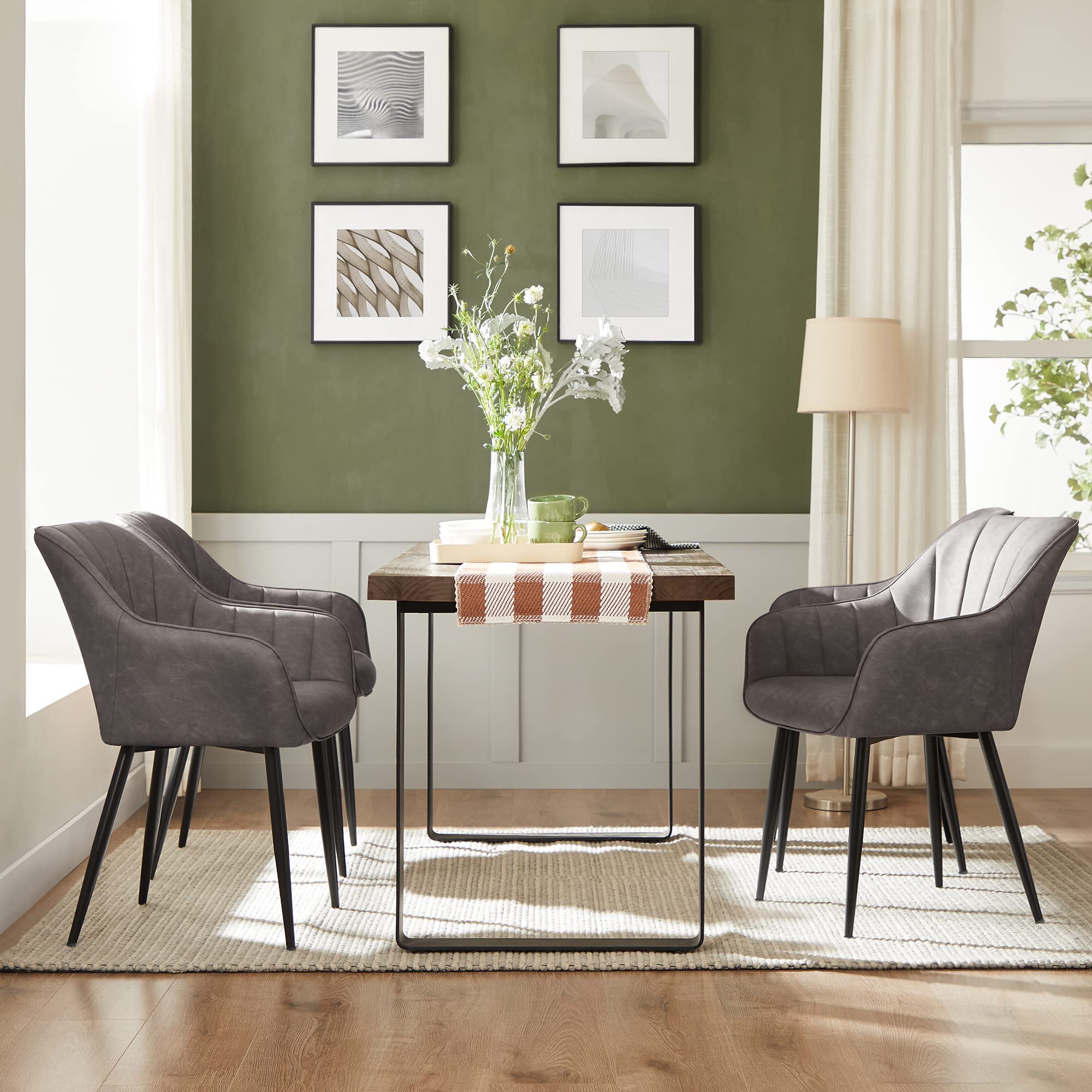 SONGMICS Esszimmerstuhl, Sessel, Loungesessel, mit Armlehne, PU-Bezug, bis 110 kg belastbar, Metallbeine, für Esszimmer, Küche, Wohnzimmer, Schlafzimmer, grau LDC079G01 2