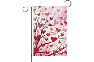 Louise Maelys Happy Valentines Day Garden Flag Love Heart Tree 12x18 Inch Double Sided Welcome Small Burlap Spring Holiday Yard Outdoor Outside Home Decoration