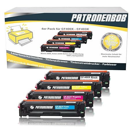 4er Pack Patronenbob® XL Toner kompatibel zu HP LaserJet pro MFP M277dw CF400-X / 201X - LaserJet Pro M252 M274, CF400X, CF40