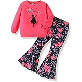 Vitalique 3-9 T Kids Toddler Girl Clothes Letter Print Sweatshirt Flared Pants 2Pc Outfits Set