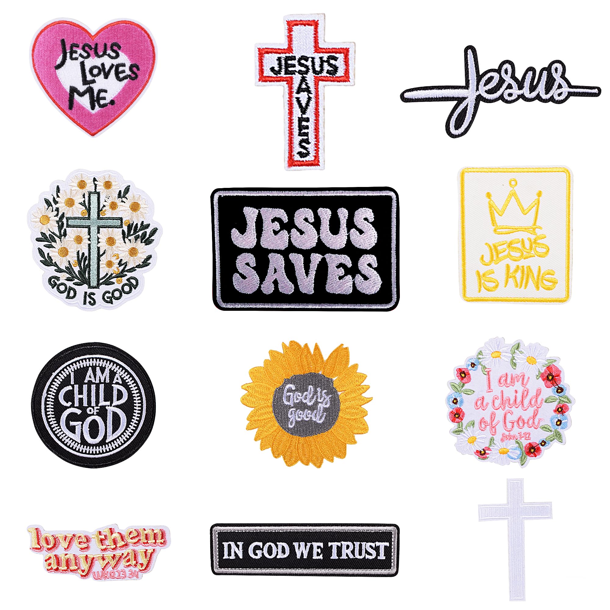 Photo 1 of Christian Iron On Patches for Clothes Trucker Hat Patches 12pcs Jesus Cross Patch Sew On Embroidered Appliques for Jackets Hats Backpacks
