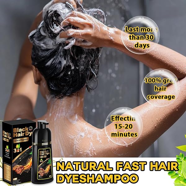HAIR DYE SHAMPOO 3 IN 1, HERBAL SHAMPOO HAIR DYE FOR WOMEN MEN, GREY COVERAGE SHAMPOO 500ML (BLACK)