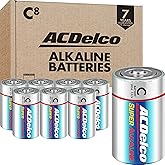 ACDelco 8-Count C Batteries, Maximum Power Super Alkaline Battery for Home and Office, 7-Year Shelf Life, Reclosable Packagin