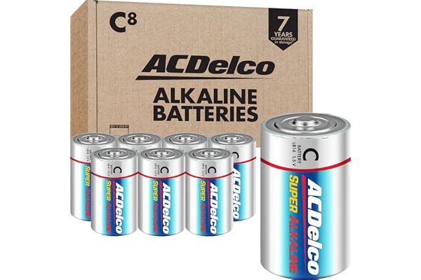 ACDelco 8-Count C Batteries, Maximum Power Super Alkaline Battery for Home and Office, 7-Year Shelf Life, Reclosable Packagin