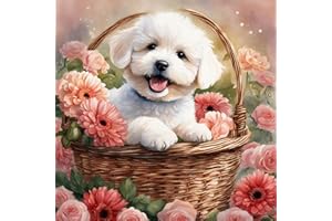 AXQUILON Diamond Painting Kits, Dog Full Drill Diamond Art Kits,5D DIY Diamond Art Kits for Beginners,Painting with Diamonds Crafts for Home Wall Decoration Gifts 12×12Inch Flower Basket