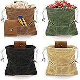 Youeon 4 Pcs Waxed Canvas Foraging Bag Set, Collapsible Mushroom Hunting & Camping Pouches with 2 Small Pockets, Multi-Use Leather Belt Bag for Outdoor Hiking, Tool Storage, 4 Colors