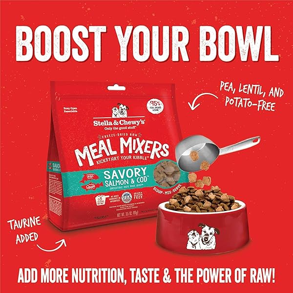 STELLA & CHEWY’S FREEZE-DRIED RAW SALMON & COD MEAL MIXERS- DOG FOOD TOPPER AND MIXER – MADE WITH 95% WILD-CAUGHT SALMON & COD, ORGANS & BONE – PERFECT FOR PICKY EATERS – GRAIN-FREE – 3.5 OZ