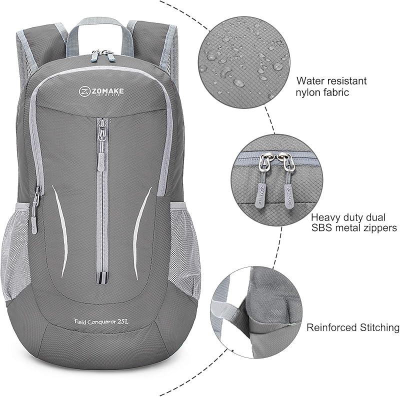 Mochila Plegable Ultraligera - Mochilas de Senderismo Pequeña Mochila Con Resistencia Al Agua 25L Para Hombre Mujer Viaje Trekking Deporte(Gris medio) — foto 5 de 7